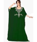 Bottle Green Embroidered Faux Georgette Farasha
