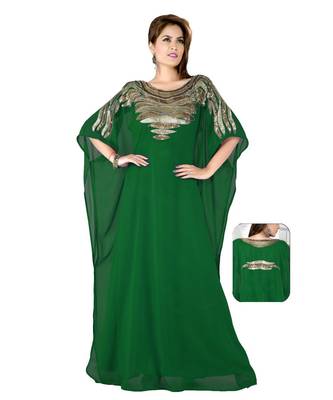 Bottle Green Embroidered Faux Georgette Farasha 1