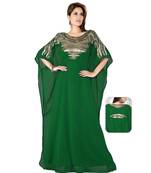 Bottle Green Embroidered Faux Georgette Farasha
