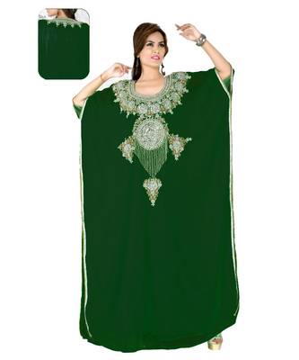 Bottle Green Embroidered Faux Georgette Farasha 1