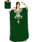 Bottle Green Embroidered Faux Georgette Farasha