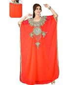 Coral Embroidered Faux Georgette Farasha