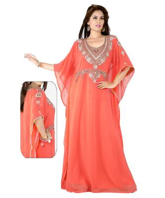 Coral Embroidered Faux Georgette Farasha 1