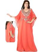 Coral Embroidered Faux Georgette Farasha