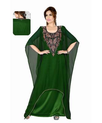 Bottle Green Embroidered Faux Georgette Farasha 1
