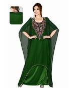 Bottle Green Embroidered Faux Georgette Farasha