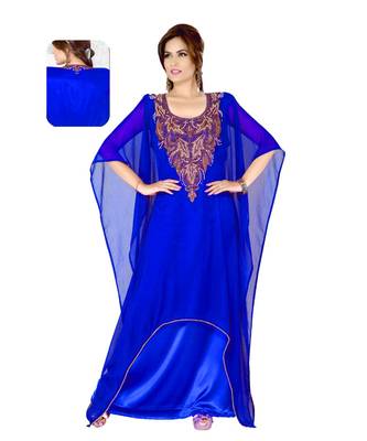 Royal Blue Embroidered Faux Georgette Farasha 1
