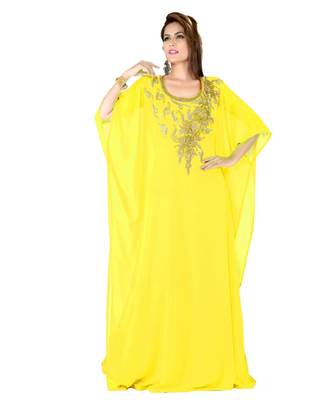 Yellow Embroidered Faux Georgette Farasha 1