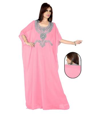 Soft Pink Embroidered Faux Georgette Farasha 1