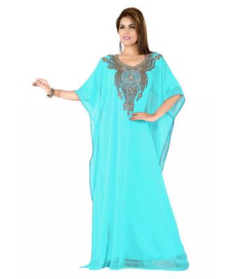 Sky Blue Embroidered Faux Georgette Farasha 1