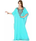 Sky Blue Embroidered Faux Georgette Farasha