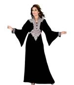 Black Embroidered Faux Georgette Islamic Kaftan