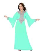 Mint Embroidered Faux Georgette Islamic Kaftan