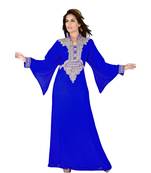 Royal Blue Embroidered Faux Georgette Islamic Kaftan