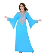 Sky Blue Embroidered Faux Georgette Islamic Kaftan