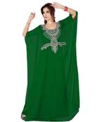 Bottle Green Embroidered Faux Georgette Islamic Kaftan