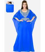 Royal Blue Embroidered Faux Georgette Islamic Kaftan