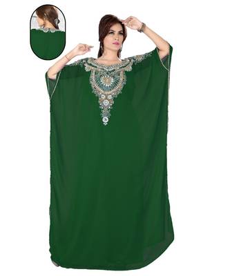 Bottle Green Embroidered Faux Georgette Farasha 1