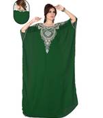 Bottle Green Embroidered Faux Georgette Farasha