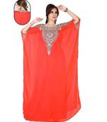 Coral Embroidered Faux Georgette Farasha