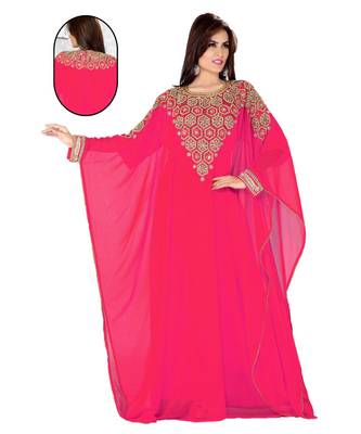 Fuchsia Pink Embroidered Faux Georgette Farasha 1