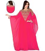 Fuchsia Pink Embroidered Faux Georgette Farasha