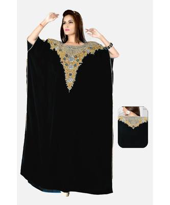 Black Embroidered Faux Georgette Farasha 1