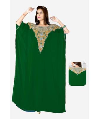 Bottle Green Embroidered Faux Georgette Farasha 1