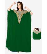 Bottle Green Embroidered Faux Georgette Farasha