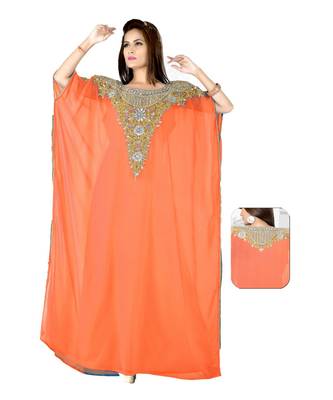 Coral Embroidered Faux Georgette Farasha 1