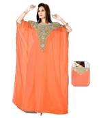 Coral Embroidered Faux Georgette Farasha
