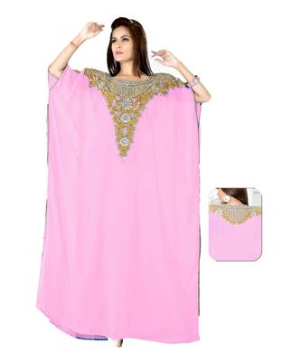 Soft Pink Embroidered Faux Georgette Farasha 1