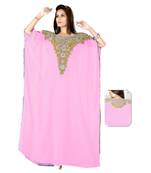 Soft Pink Embroidered Faux Georgette Farasha