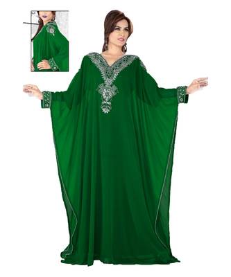 Bottle Green Embroidered Faux Georgette Farasha 1