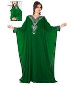 Bottle Green Embroidered Faux Georgette Farasha