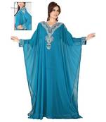 Teal Embroidered Faux Georgette Farasha