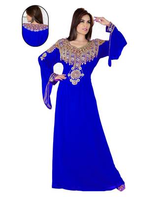 Royal Blue Embroidered Faux Georgette Islamic Kaftan 1
