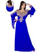 Royal Blue Embroidered Faux Georgette Islamic Kaftan