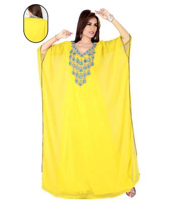 Yellow Embroidered Faux Georgette Farasha 1