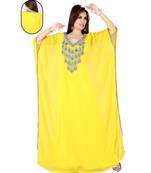 Yellow Embroidered Faux Georgette Farasha
