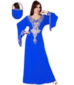 Royal Blue Embroidered Faux Georgette Islamic Kaftan