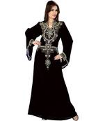 Black Embroidered Faux Georgette Islamic Kaftan