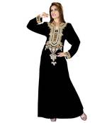 Black Embroidered Faux Georgette Islamic Kaftan