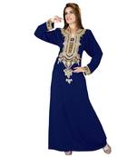 Navy Blue Embroidered Faux Georgette Islamic Kaftan