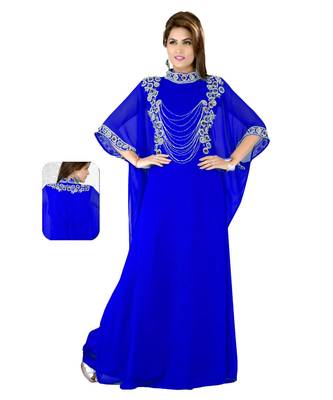 Royal Blue Embroidered Faux Georgette Farasha 1