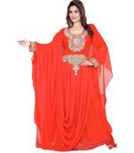 Coral Embroidered Faux Georgette Farasha