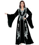 Black Embroidered Faux Georgette Islamic Kaftan