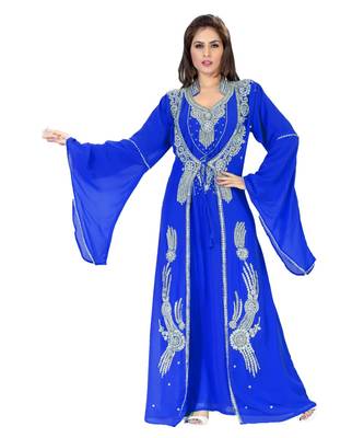 Royal Blue Embroidered Faux Georgette Islamic Kaftan 1