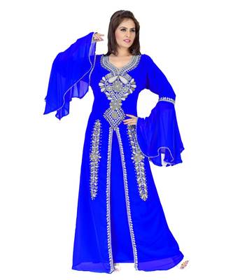 Royal Blue Embroidered Faux Georgette Islamic Kaftan 1