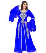 Royal Blue Embroidered Faux Georgette Islamic Kaftan